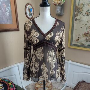 Y2K/2000s Resume Velvet Trim Sheer Sequin Blouse